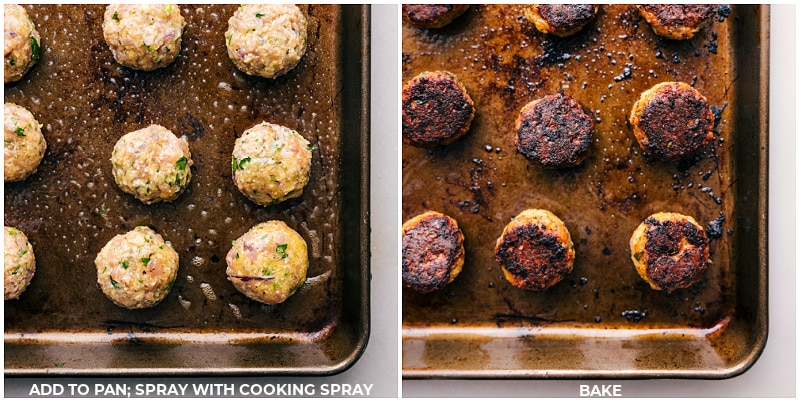 Process shots of Chicken Meatballs being baked