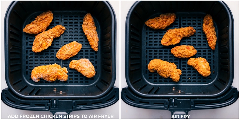 Process shots-- images of the chicken strips being air fried
