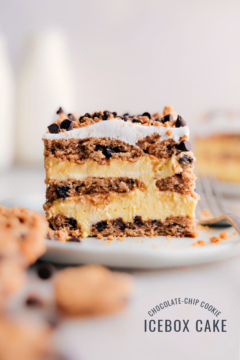 Image of the Chocolate-Chip Cookie Icebox cake slice on a plate