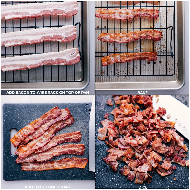 Process shots-- images of the bacon being cooked in the oven and then chopped up