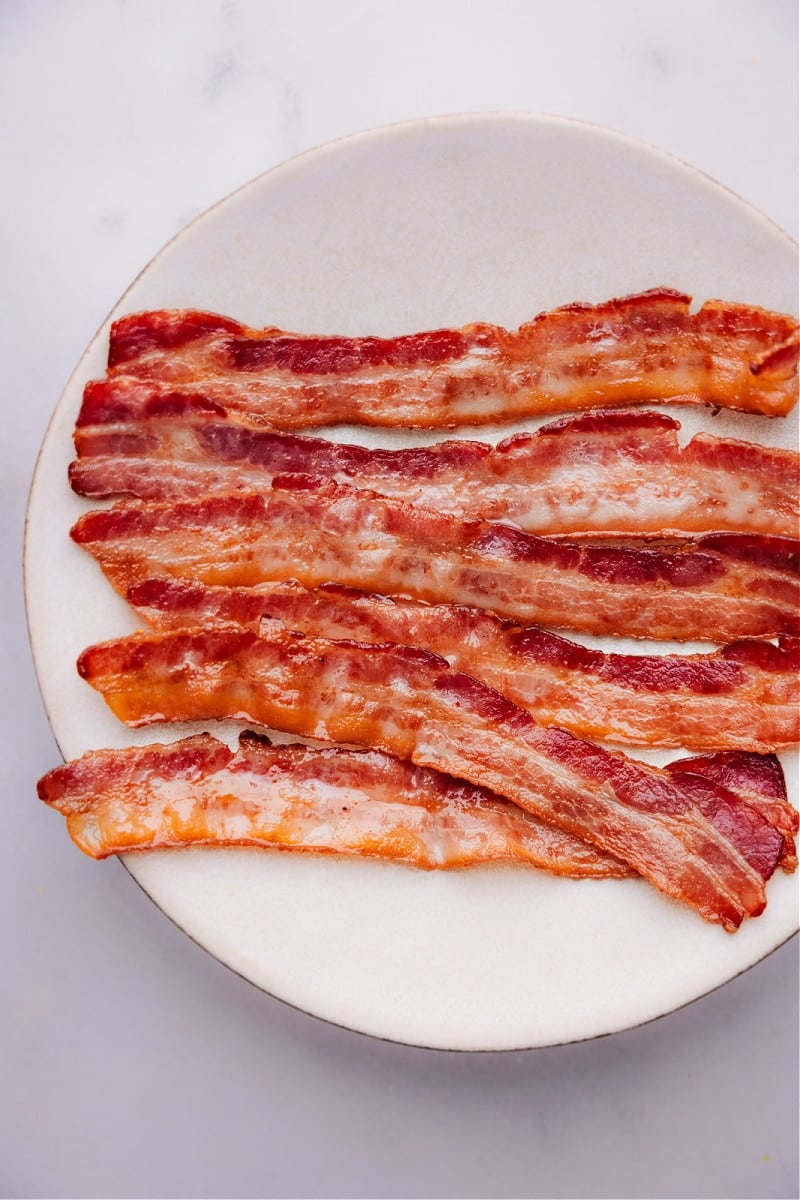 Overhead image of the breakfast on a plate ready to be enjoyed