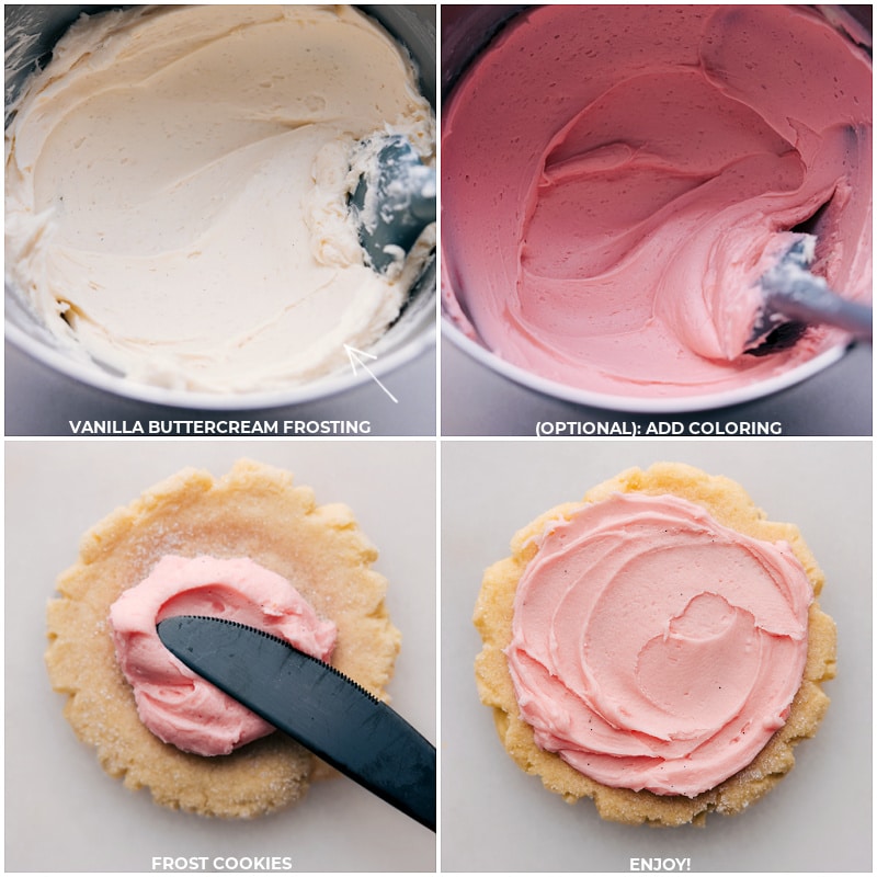 Process shots of Swig Sugar Cookies-- images of the vanilla buttercream being made and dyed pink