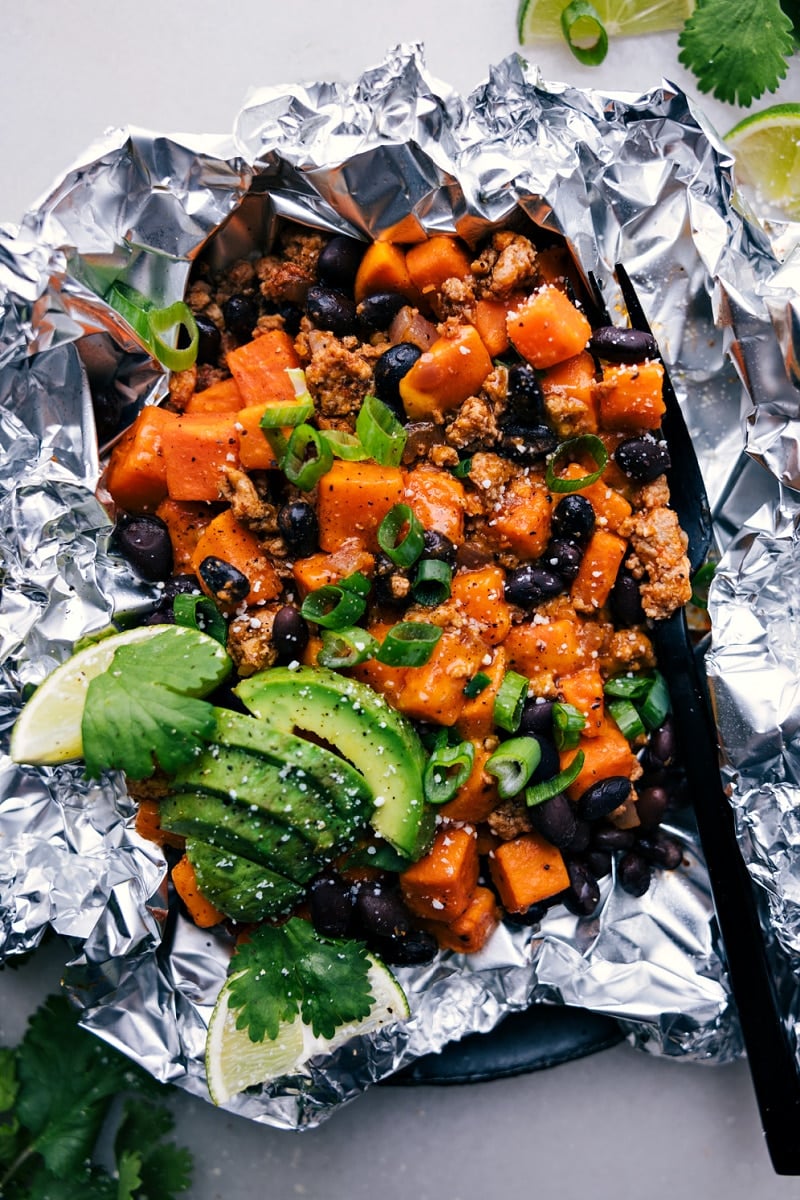 Overhead image of the Taco Sweet Potato Foil Packets