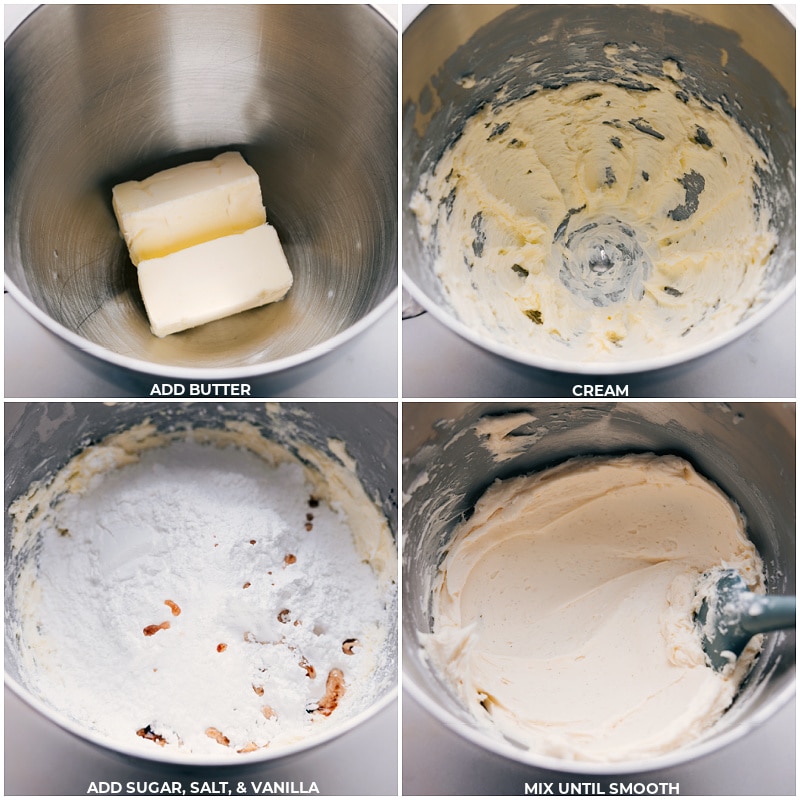 Process shots-- images of the butter, sugar, salt, and vanilla all being creamed together