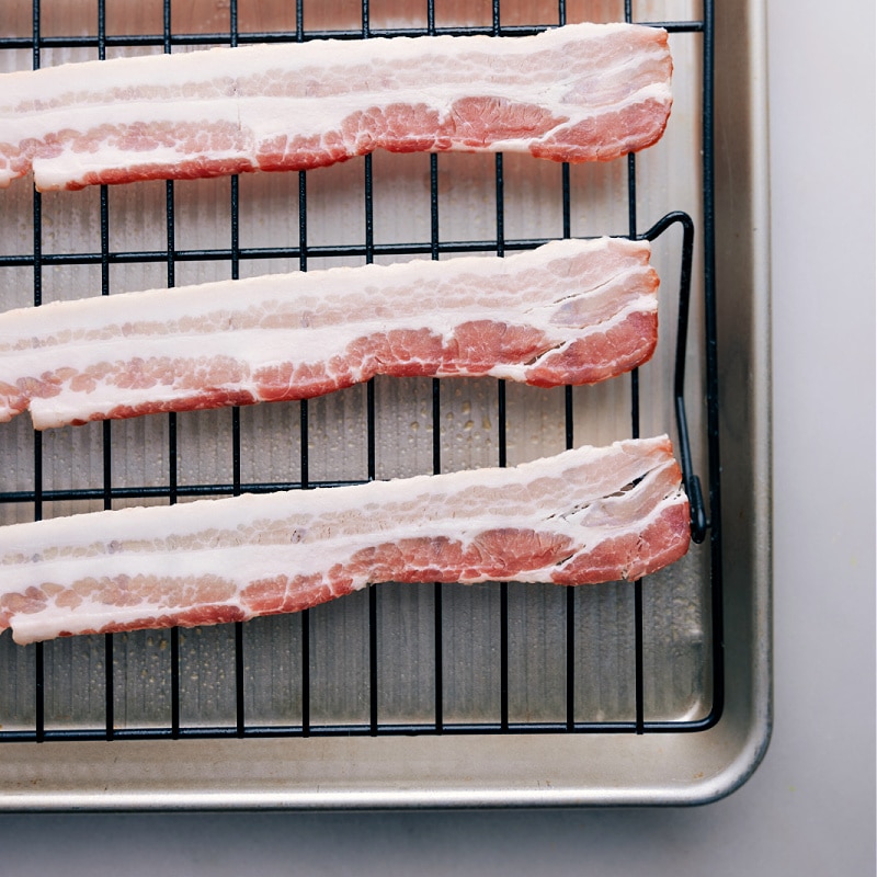 Process shots-- images of the strips of bacon on a tray