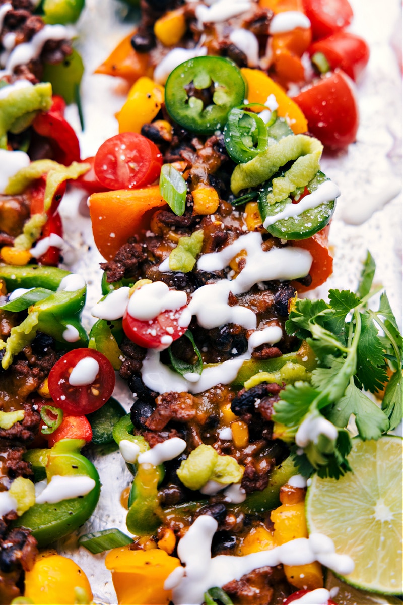 Up-close image of Bell Pepper Nachos ready to be enjoyed