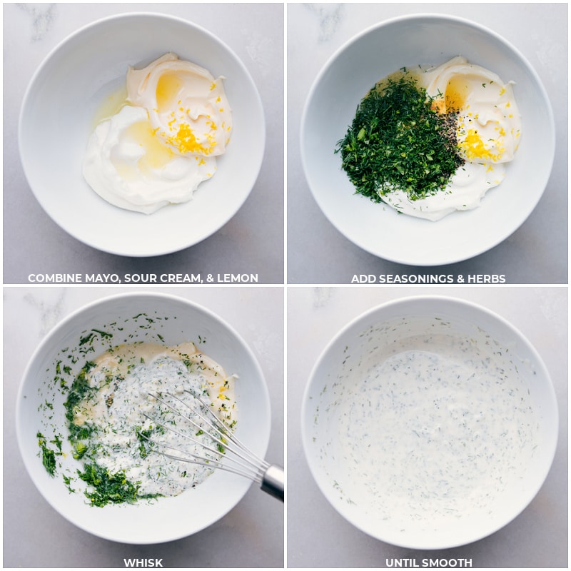 Process shots: making the dressing. Combine ingredients and whisk until smooth.