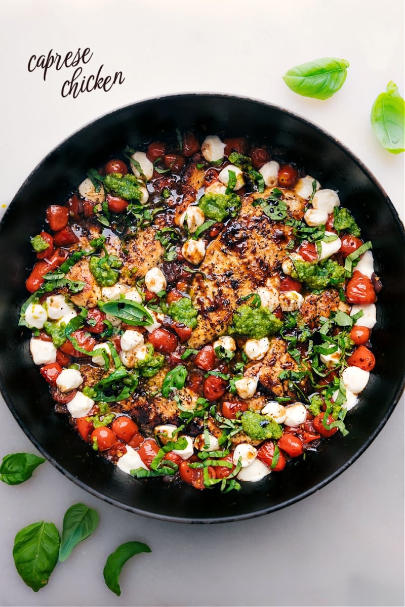 Overhead image of the caprese chicken