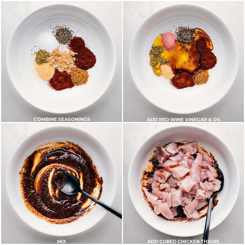 Process shots-- images of the marinade being made and it being mixed with the chicken thighs
