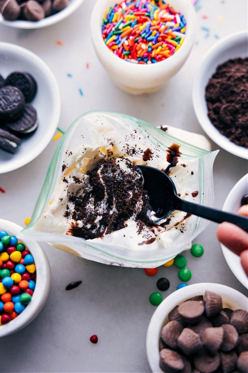 Overhead image of the ice cream in a bag