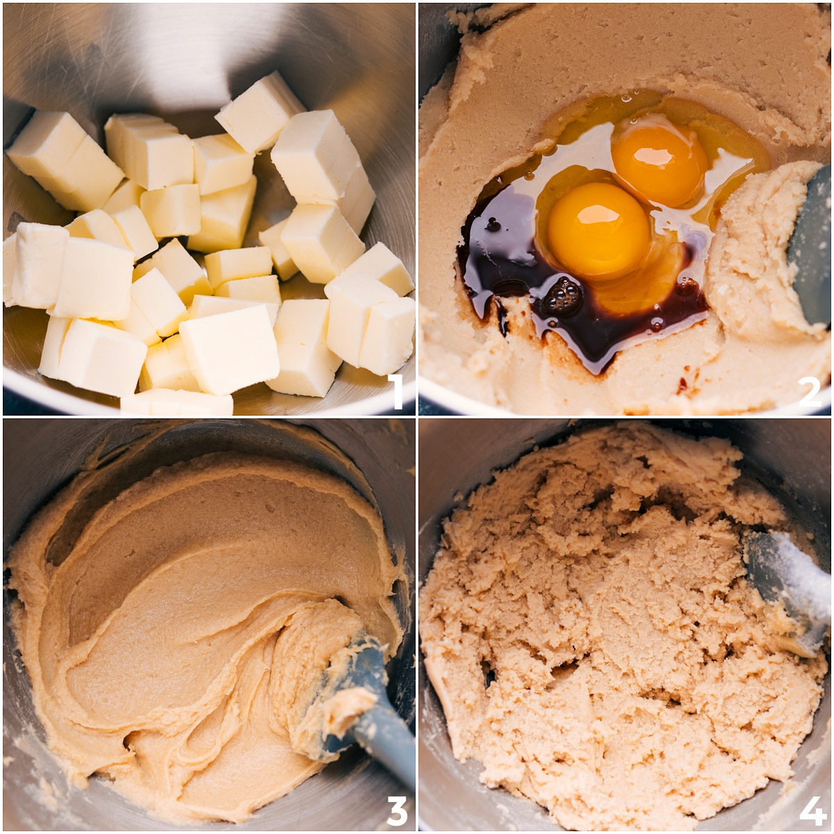 Beating Together The Wet And Dry Ingredients For Nutella Stuffed Cookies The butter being creamed with the sugar and other wet ingredients, then the dry ingredients added and all mixed together.
