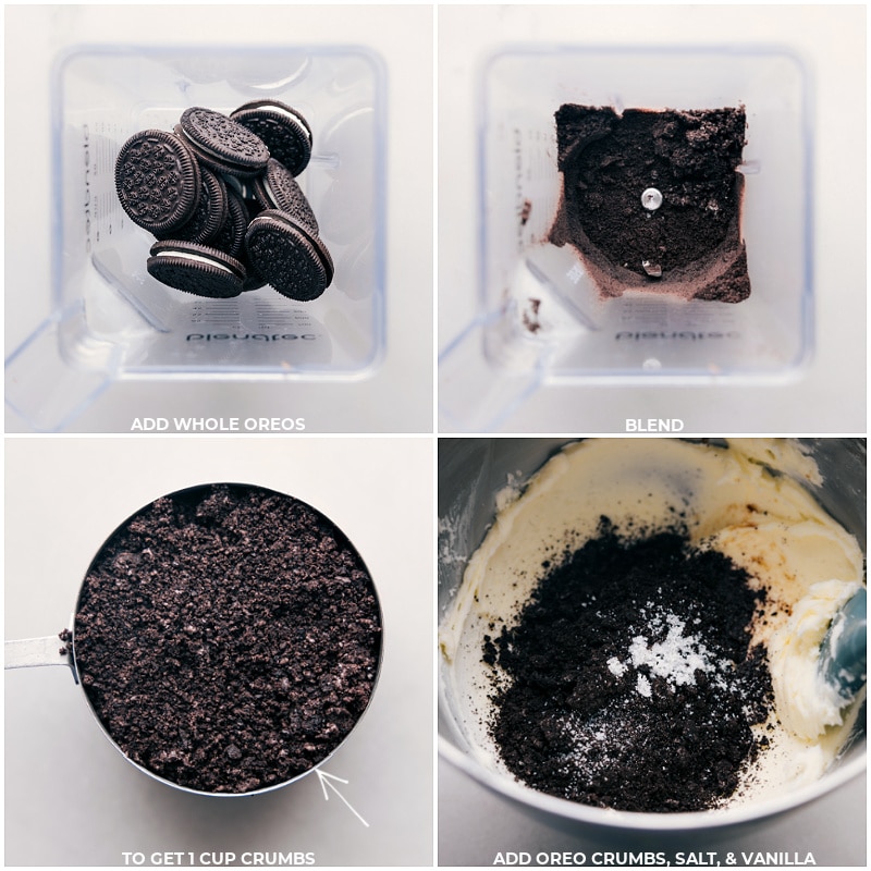 Process shots-- images of the Oreos being blended and added into the mix along with salt and vanilla