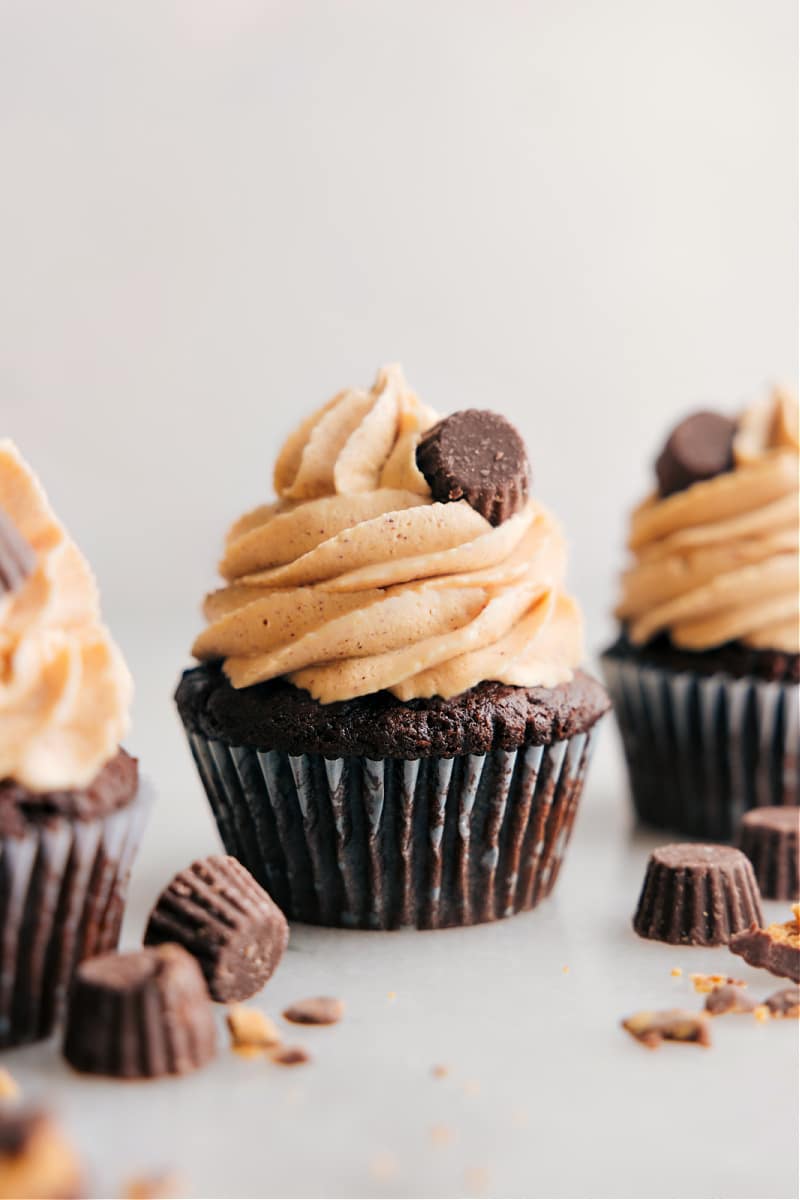 Image of a cupcake frosted with Peanut Butter Frosting, ready to be enjoyed