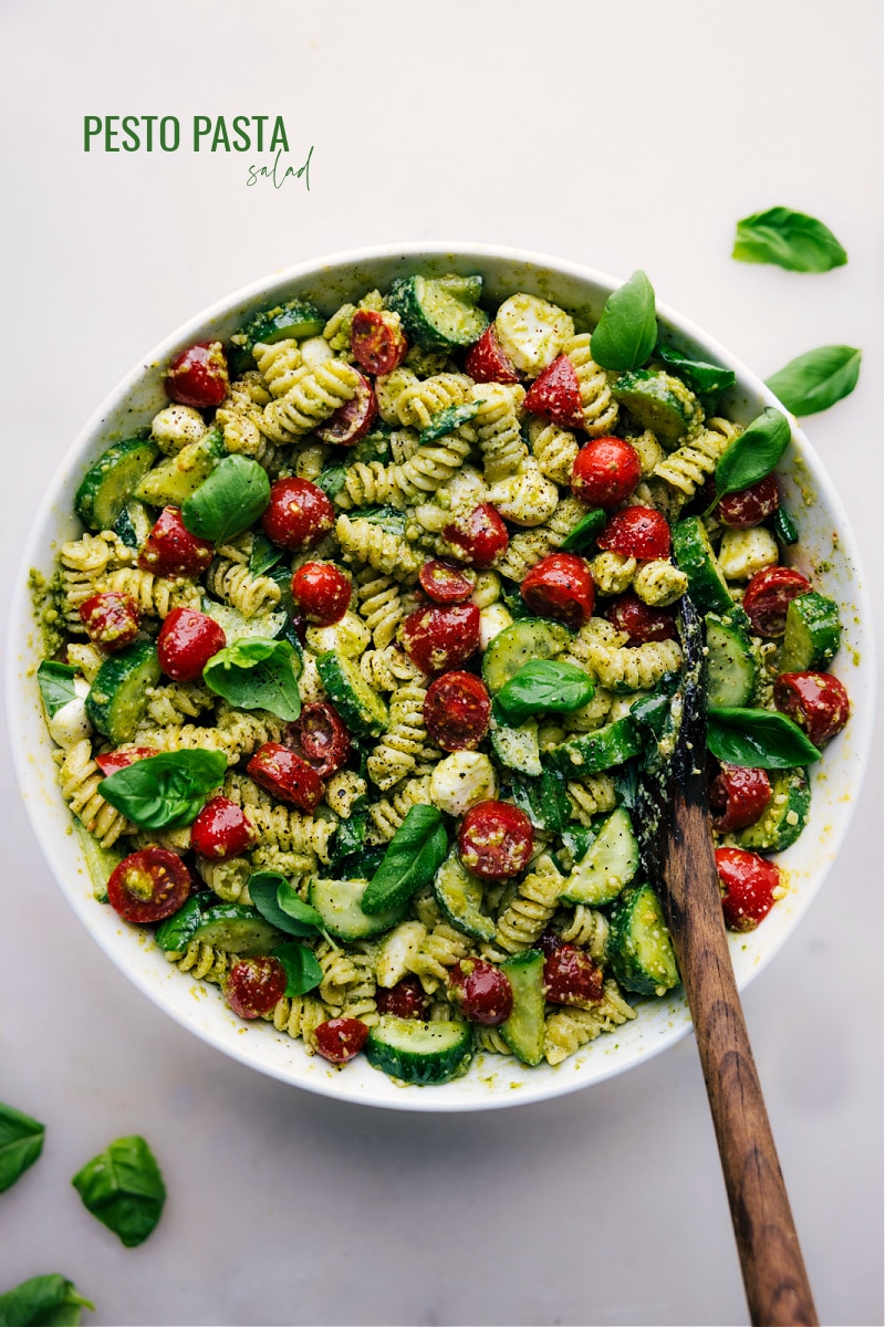 Overhead image of the Pesto Pasta Salad