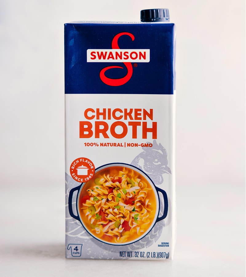 Image of chicken broth that can be used as a substitute for wine in recipes