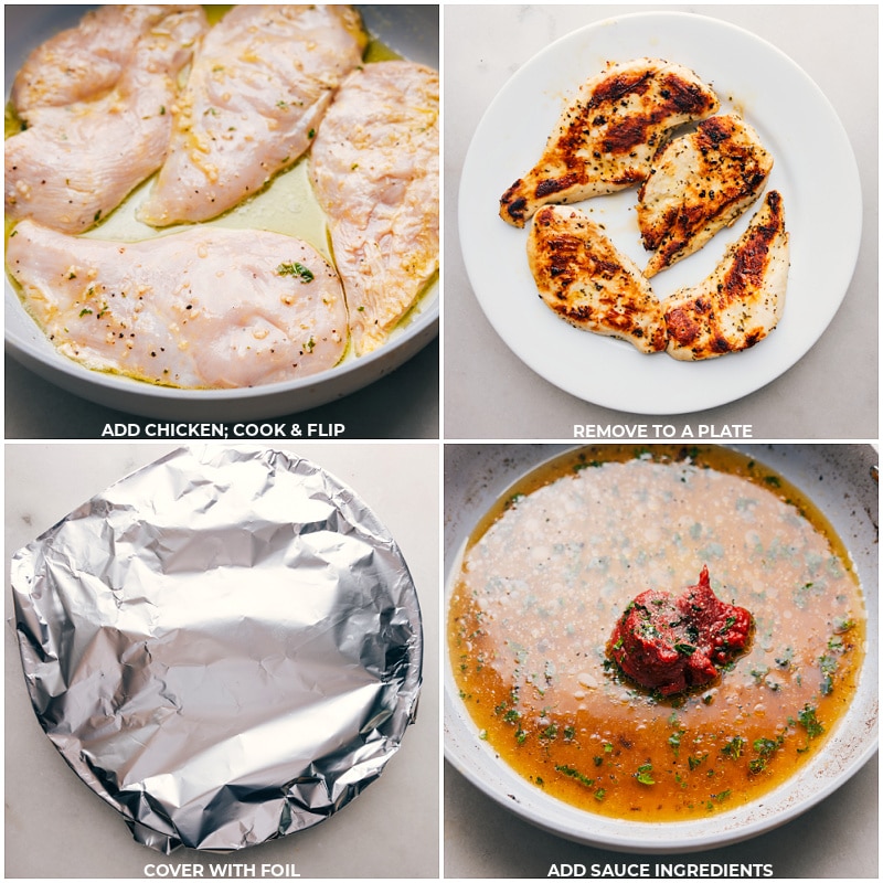 Process shots-- images of the chicken being cooked and the sauce ingredients being mixed together