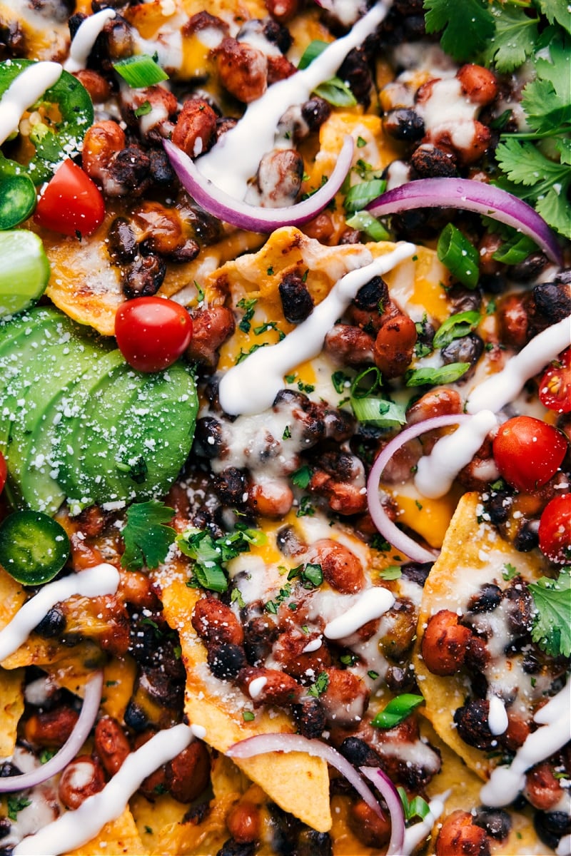 Overhead image of Vegetarian Nachos ready to be enjoyed