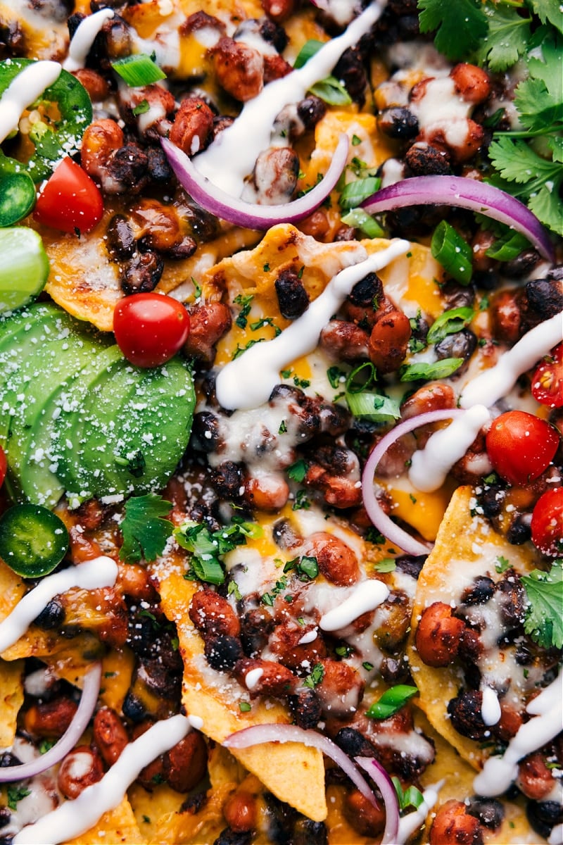 Overhead image of Vegetarian Nachos ready to be enjoyed