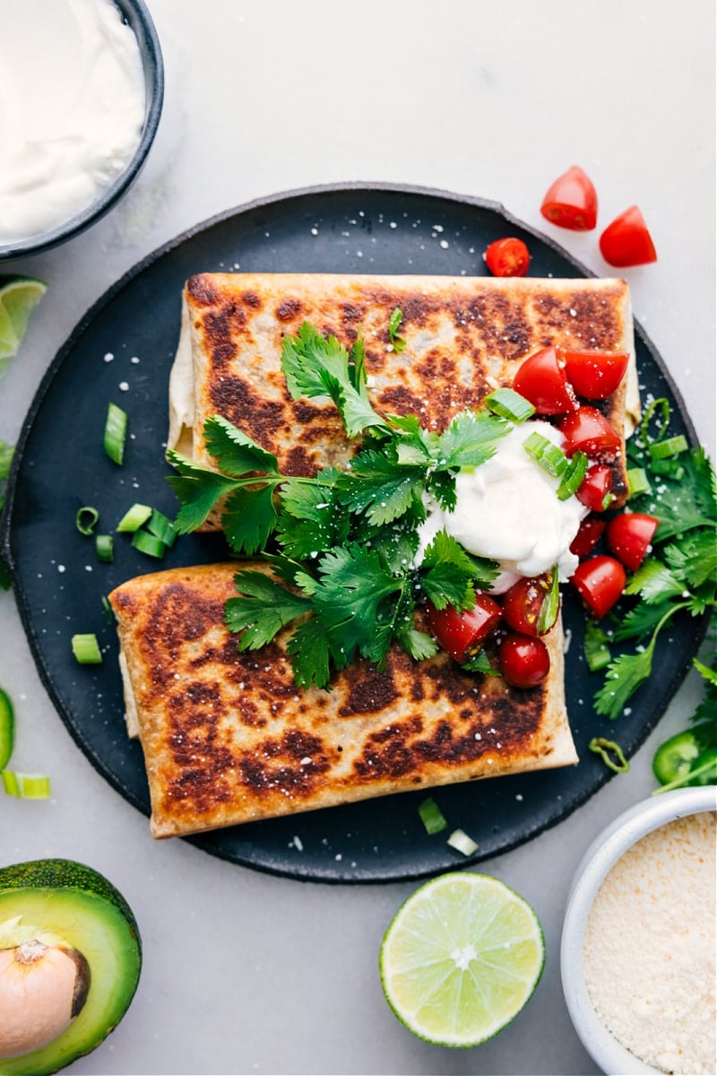 Overhead image of the Crispy Chicken Wraps on a plate