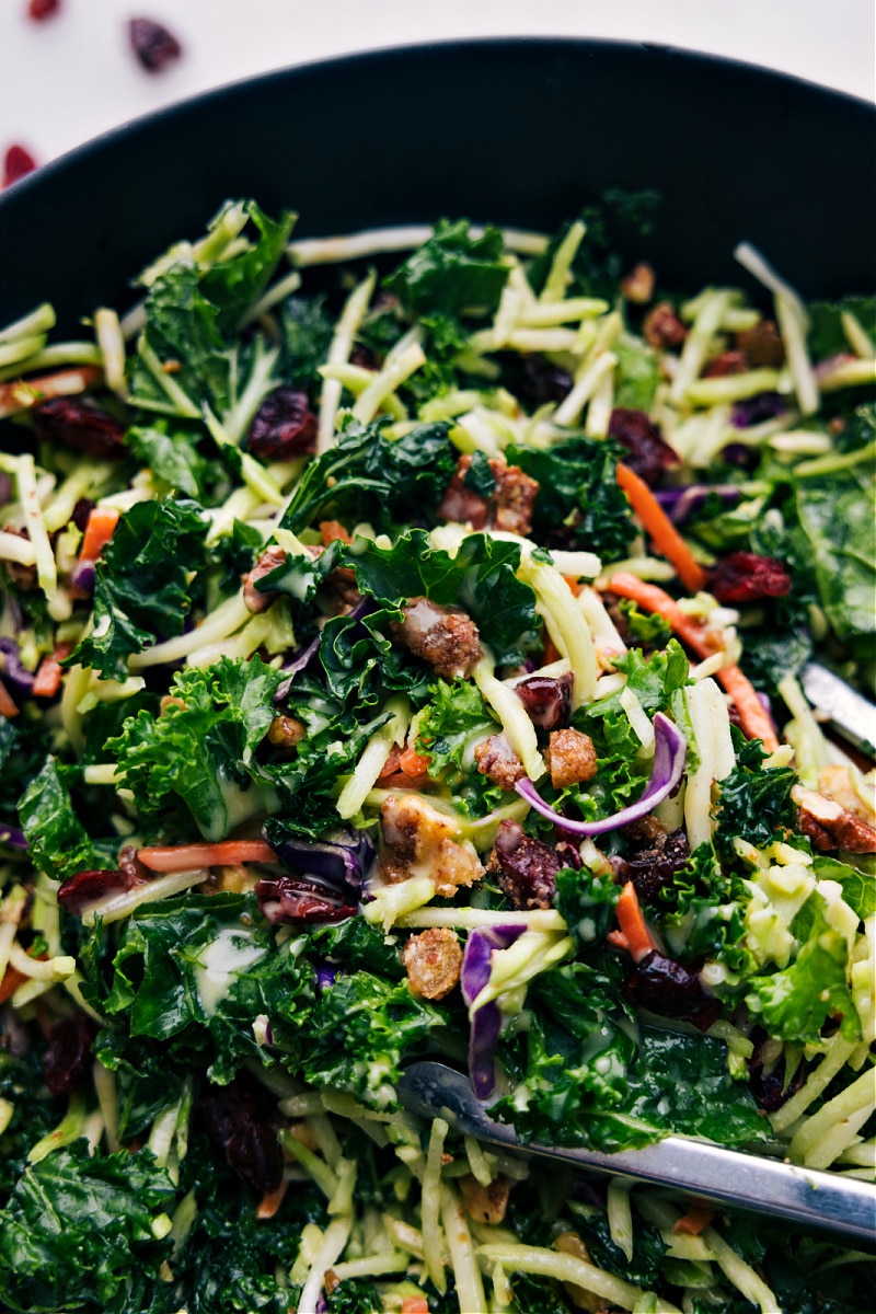 Overhead image of the Kale Cranberry Pecan Salad