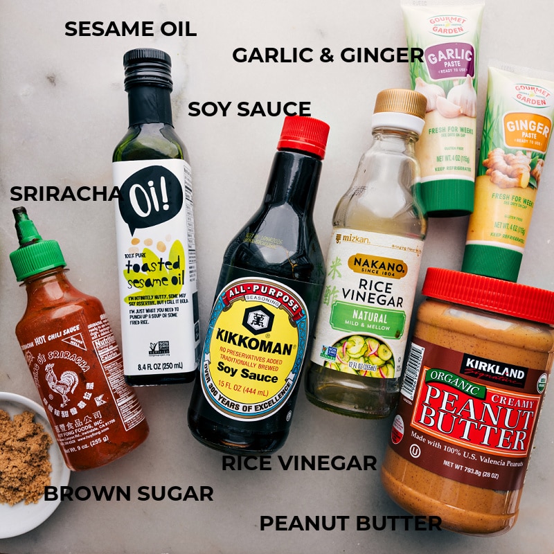 Ingredient shot of Peanut Butter Ramen-- image of all the ingredients used in the sauce 
