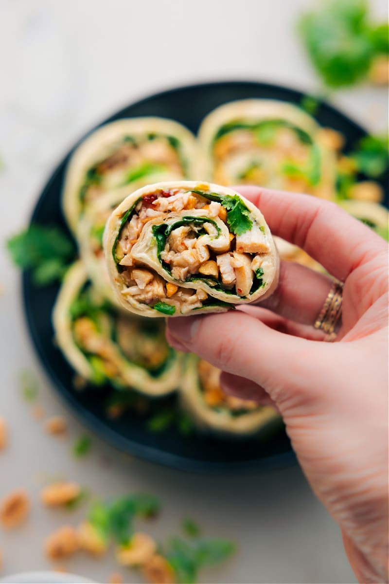 Image of the Thai Chicken Pinwheels with one being held