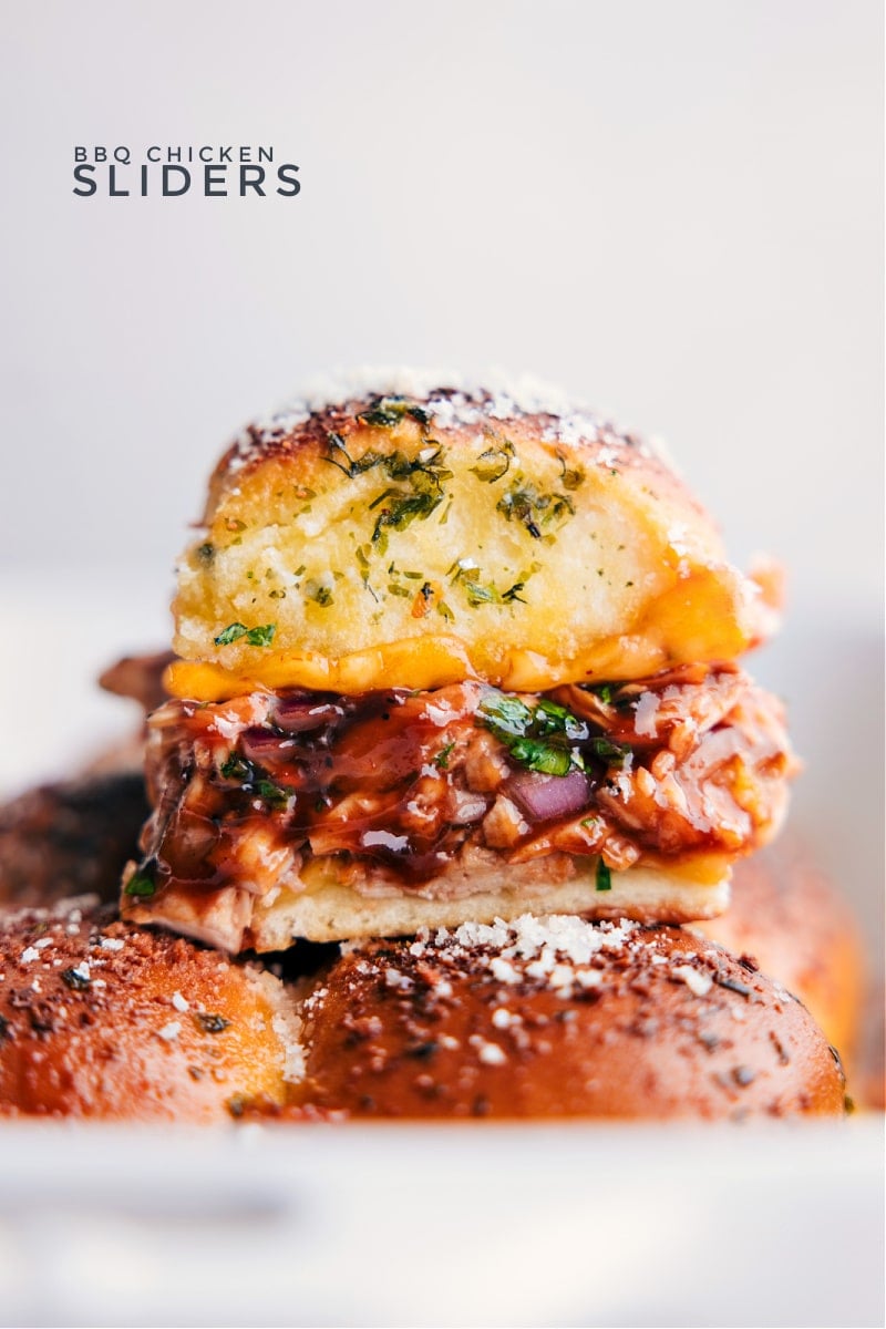 Close-up view of BBQ Chicken Sliders