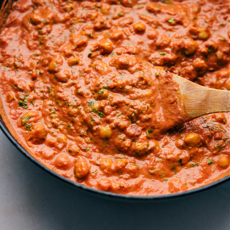 Up-close image of the Butter Chickpeas, ready to be enjoyed