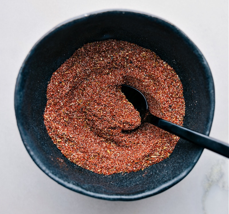 Overhead image of the spice mix all combined in a bowl