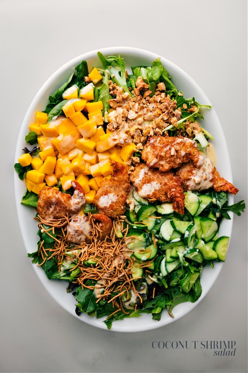 Overhead view of Coconut Shrimp Salad