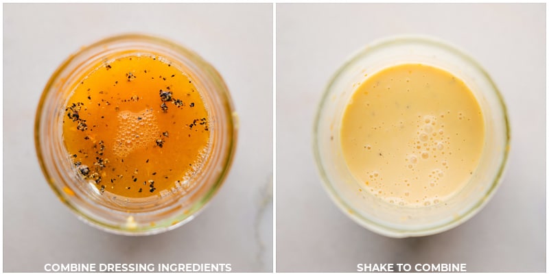 Process shots: making the dressing.