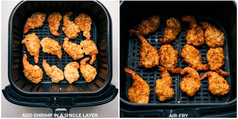 Process shots: Add shrimp to the air fryer in a single layer; cook until crispy.