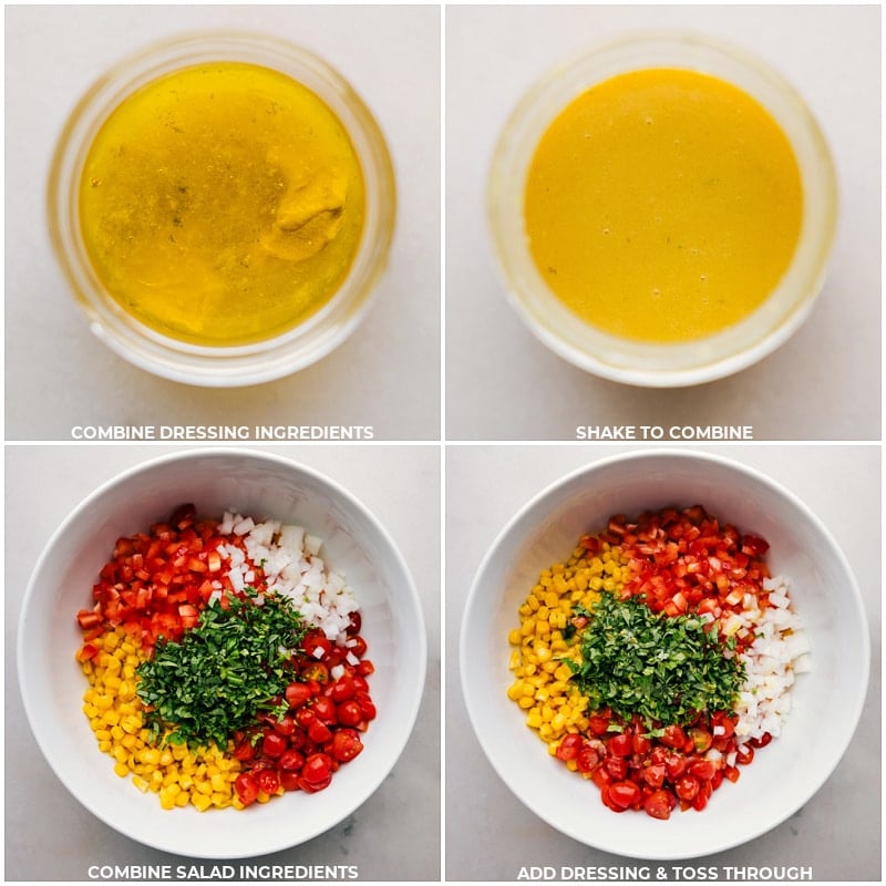 Process shots: combine dressing ingredients and shake to combine; place salad ingredients in a bowl; add dressing and toss.