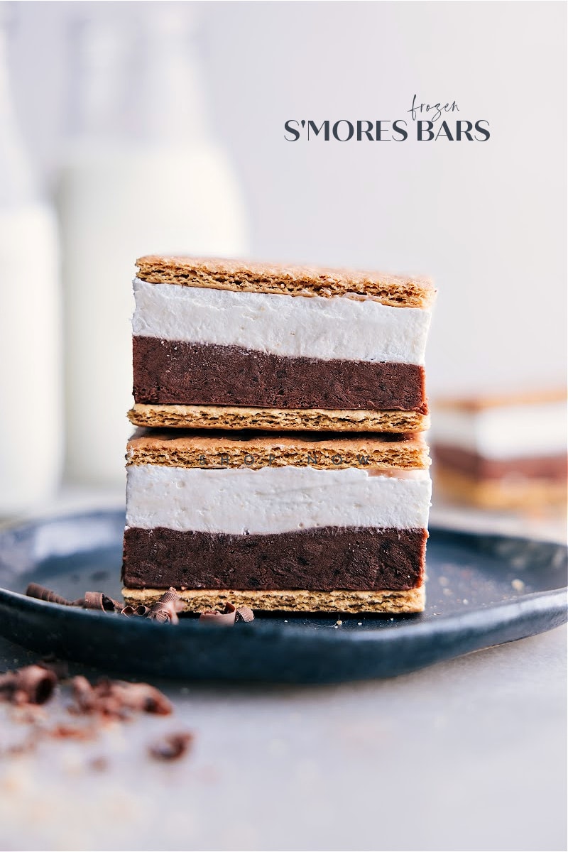 Image of the frozen s'mores bars stacked on top of eachother