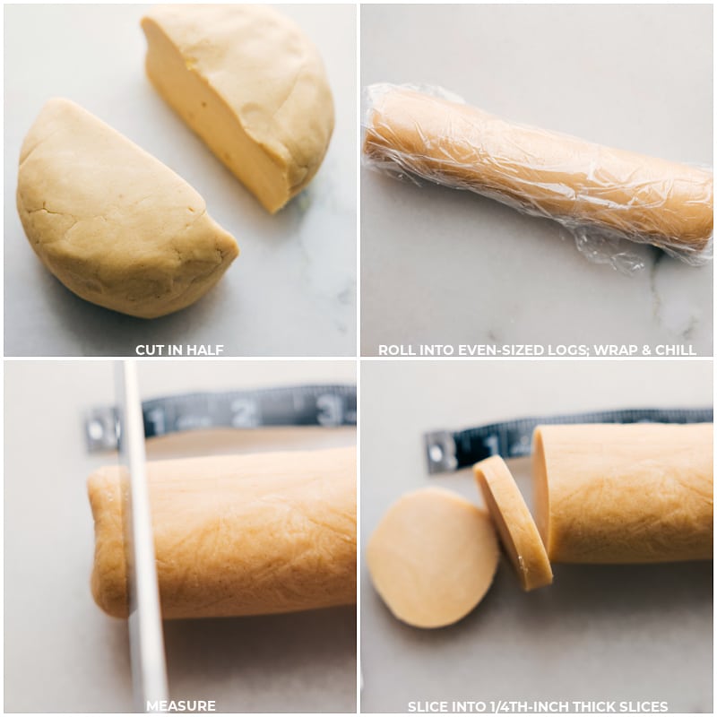 Process shots-- images of the dough being rolled out and thinly sliced