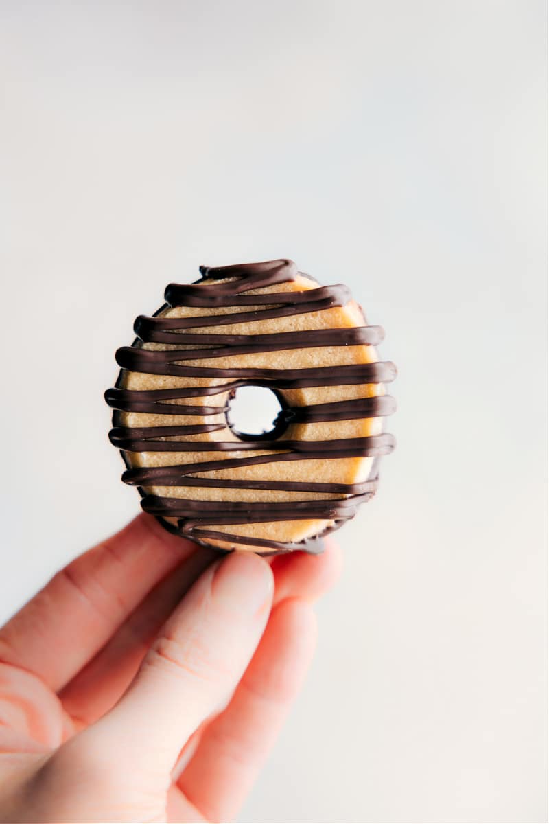 Image of one of the Fudge-Striped Cookies being held up
