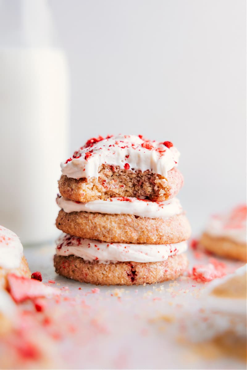 Image of the Healthy Sugar Cookies with frosting and freeze-dried fruit on top