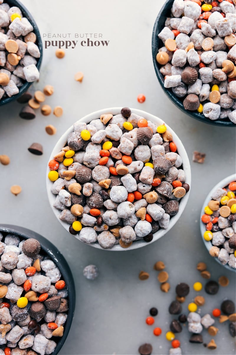 Overhead image of the Peanut Butter Puppy Chow