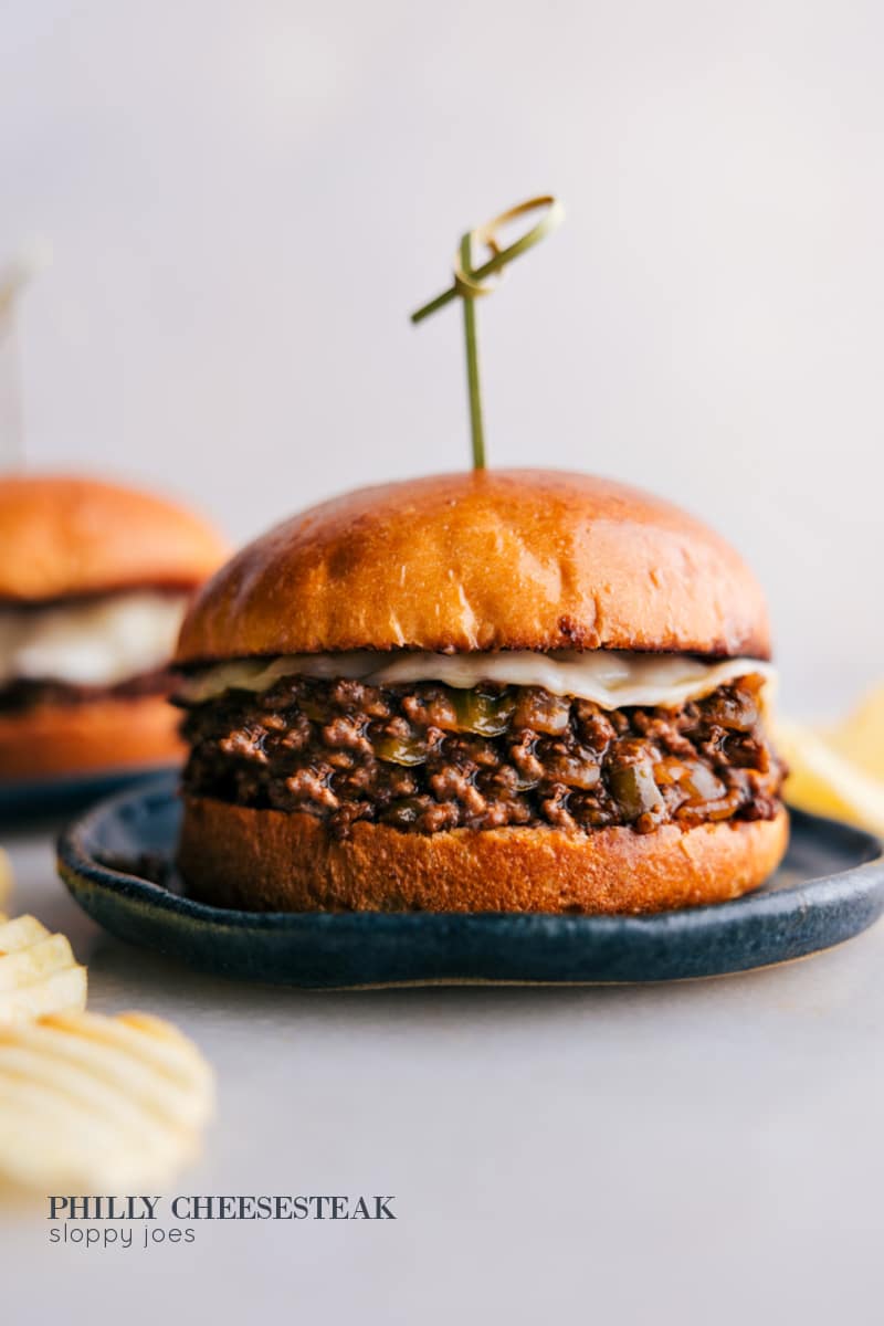 Image of the Philly Cheesesteak Sloppy joes on a plate
