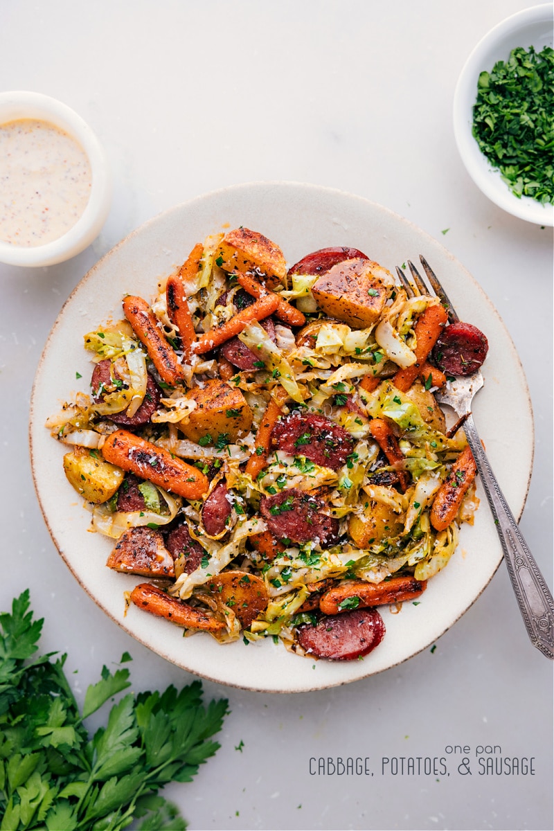 Overhead image of the Cabbage, Potatoes, and Sausage