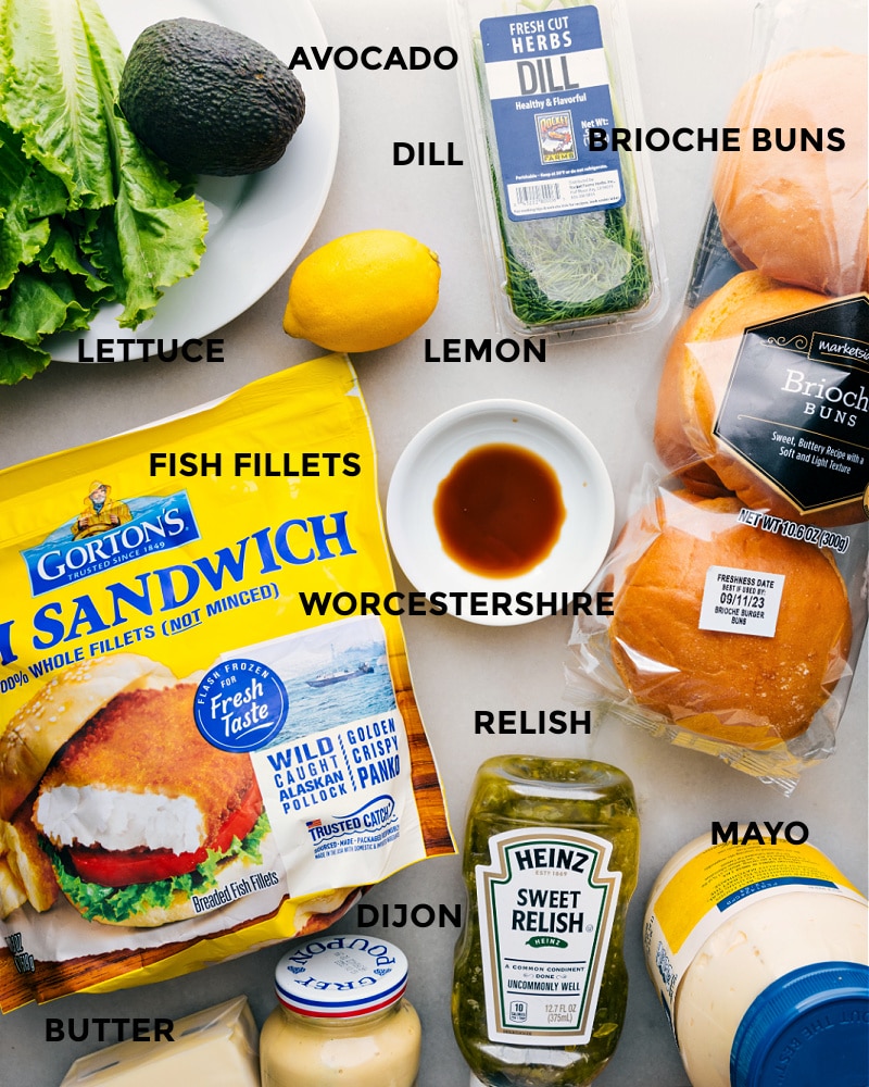 Ingredient shot: all the elements for this Fish Sandwich recipe