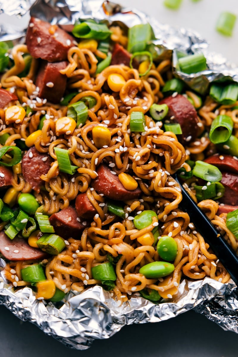 Up-close overhead image of the Ramen Noodle Foil Packs