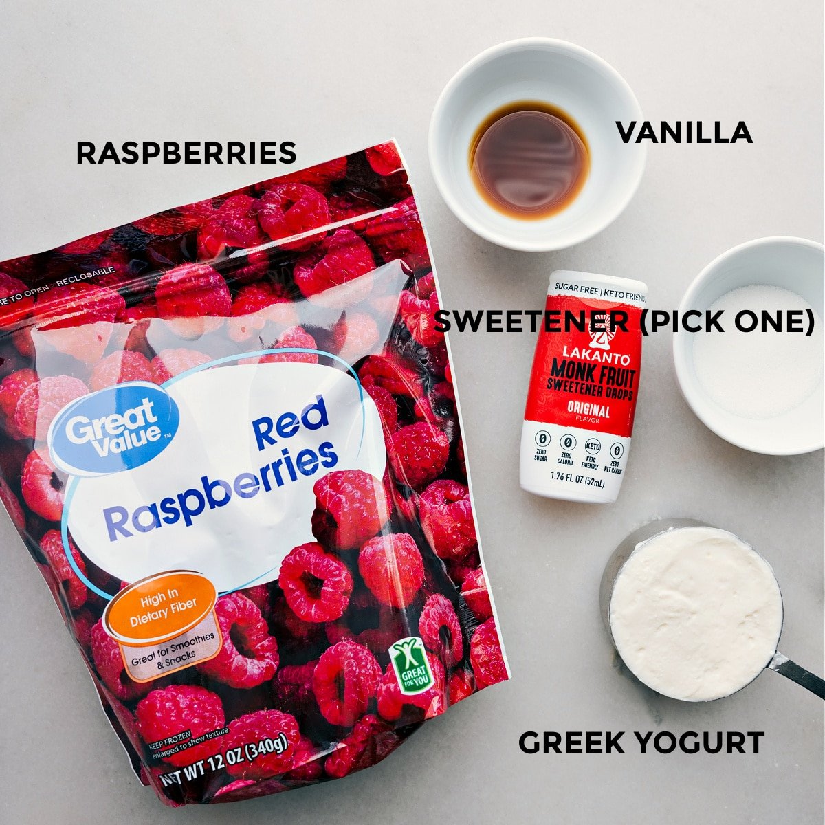 All the ingredients in this recipe prepped out for easy assembly.