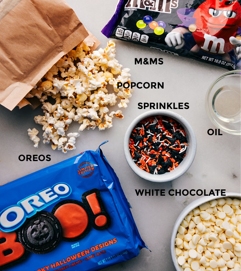 Ingredient shot: All the items needed for Halloween Popcorn