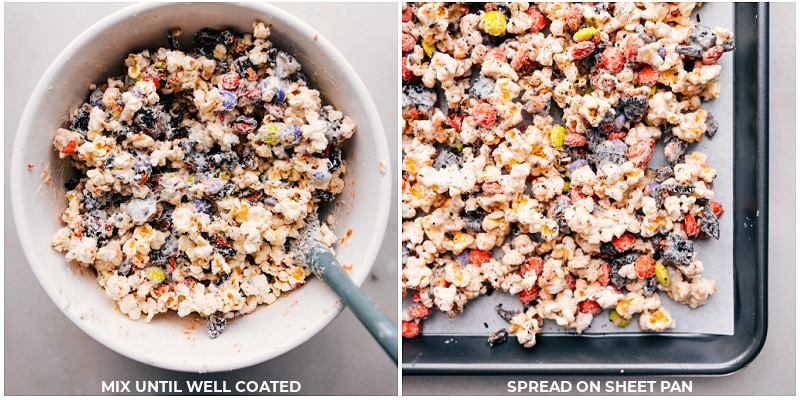 Process shots: Mix all ingredients together well; spread on prepared sheet pan.