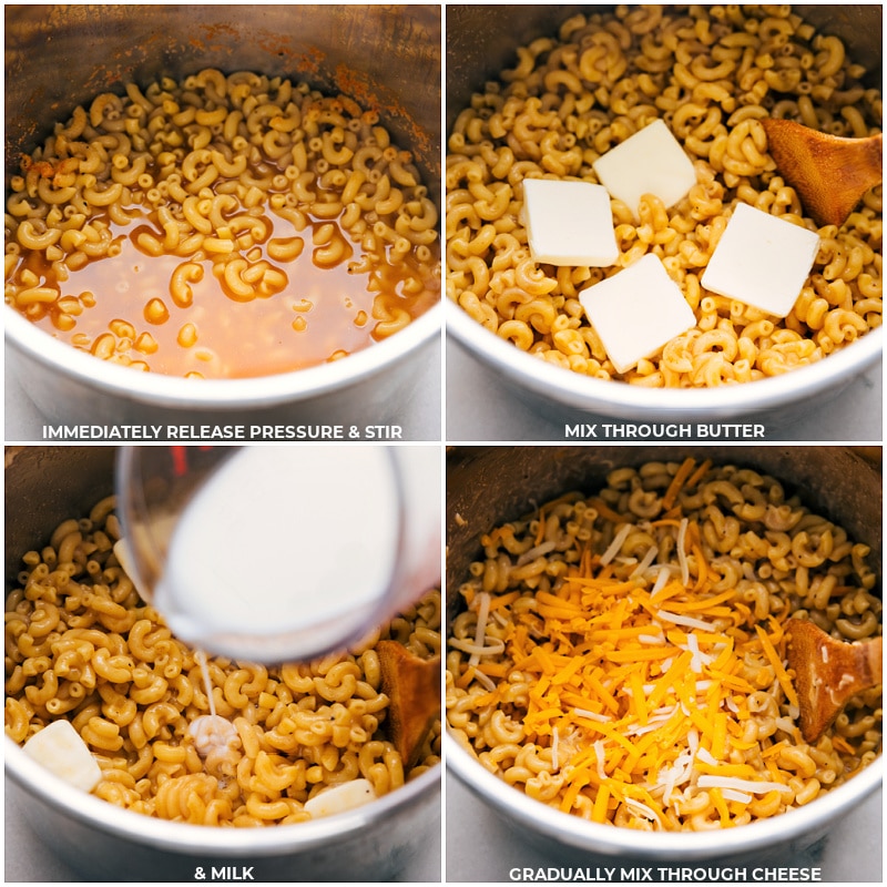 Process shots-- images of the butter, milk, and cheese being mixed through the dish