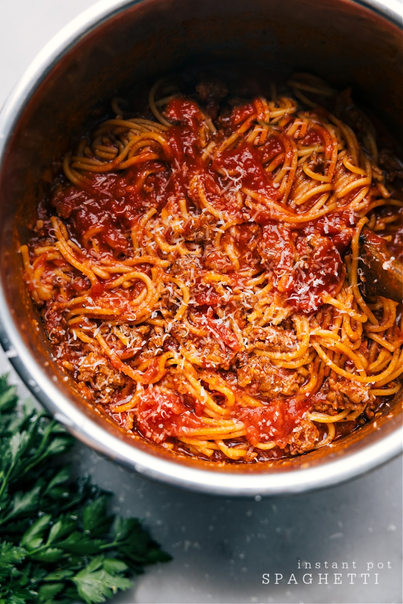 Overhead image of Instant Pot Spaghetti
