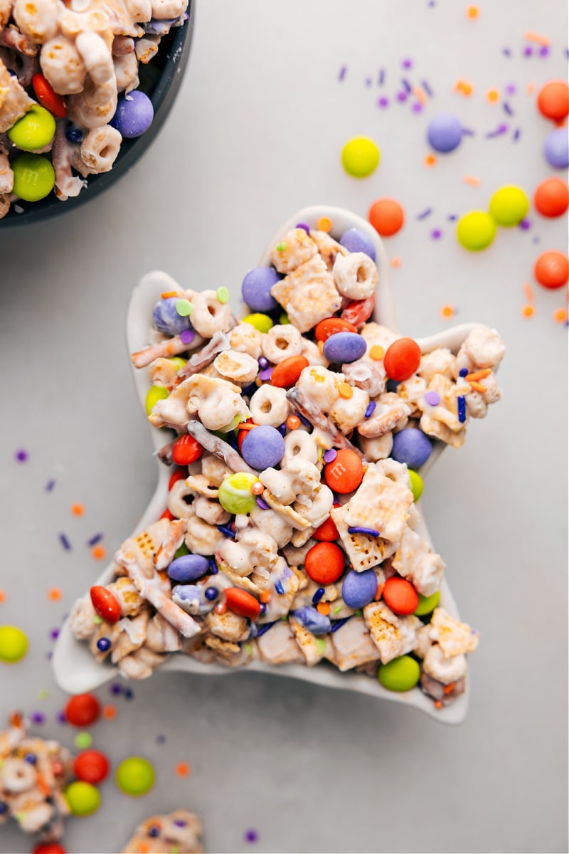 Overhead view of Monster Munch Halloween Snack Mix