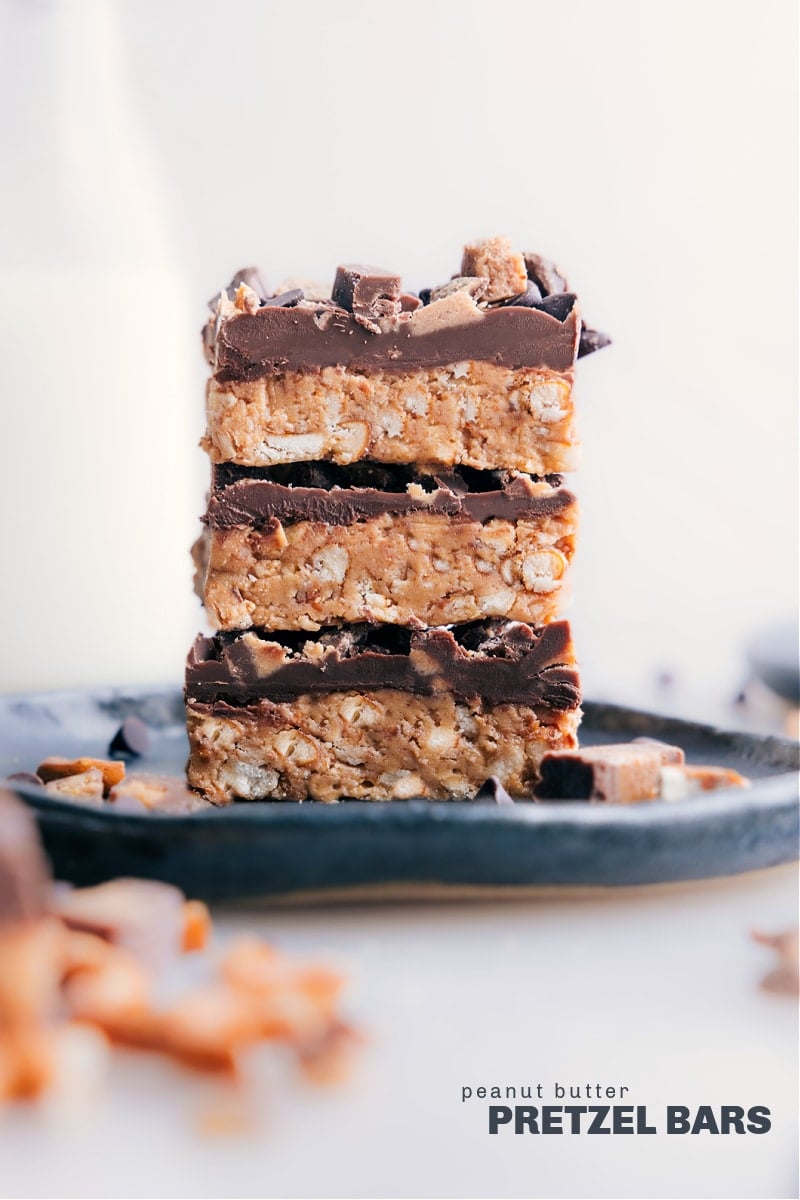 Image of the stacked Peanut Butter Pretzel Bars