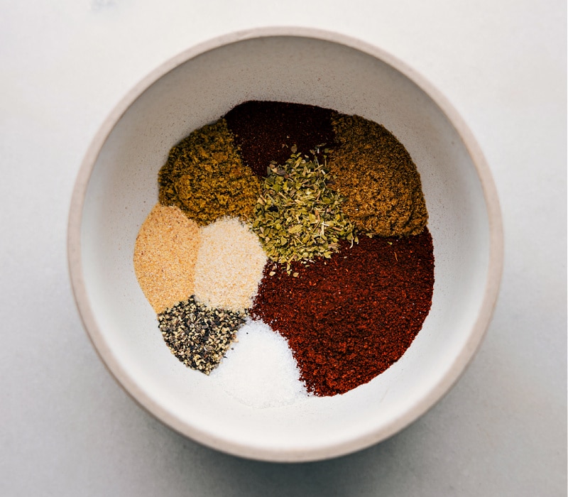 Overhead view of the spices used in this recipe